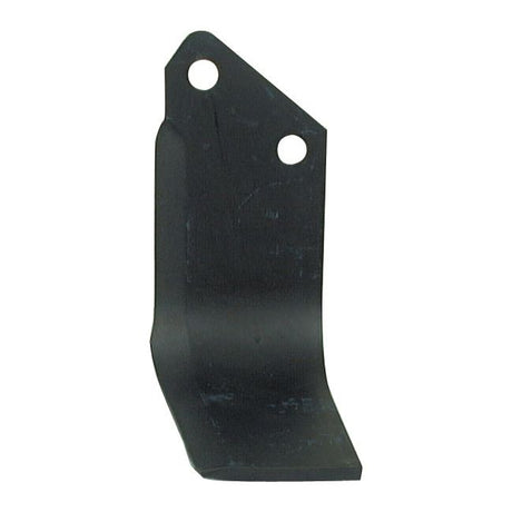 A black, angled Rotavator Blade Square RH 80x7mm by Sparex with two holes (14.5mm diameter) spaced 57mm apart, ideal for use with Krone RE machinery and fits as replacement part 036273 (Sparex Part No. S.77250).