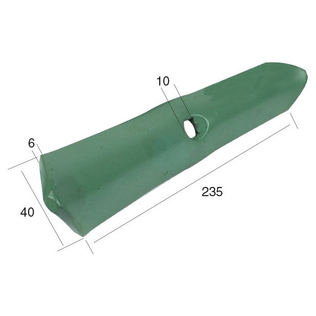 The Sparex Reversible Point (235x40x6mm) with a 10.5mm central hole is compatible with Kverneland VARIOUS fasteners, and fits as KK103011 (Sparex Part No. S.77260).