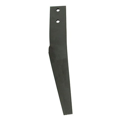 A black Sparex Power Harrow Blade 60x12x370mm with two mounting holes, designed as a replacement for MASCHIO equipment. The LH blade is angled and tapered to a narrow tip, with 44mm hole centers and a hole diameter of 12.5mm. Fits as: 10100265 | Sparex Part No.S.77279.