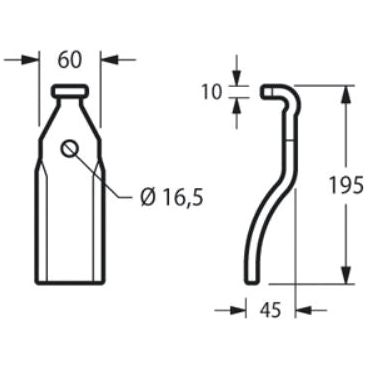 Rotavator Blade Straight - 60x10mm Height: 195mm. Hole centres: mm. Hole⌀: 16.5mm. Replacement for Pegoraro
 - S.77565 - Farming Parts