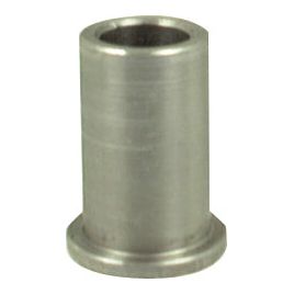 A cylindrical metal pipe fitting with a flat base, displayed vertically against a plain white background, labeled Collar ID: 10.5mm, OD: 15mm, Length: 25.5mm - Replacement for Bomford To fit as: 0280101 | Sparex Part No.S.77575 from the brand Sparex.