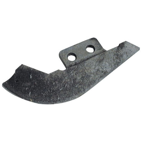 A close-up of a single, jagged, metal cutting blade with two mounting holes. The Suffolk Coulter Tip replacement for Massey Ferguson (To fit as: 877576M1 | Sparex Part No. S.77577) has a worn and rough surface.