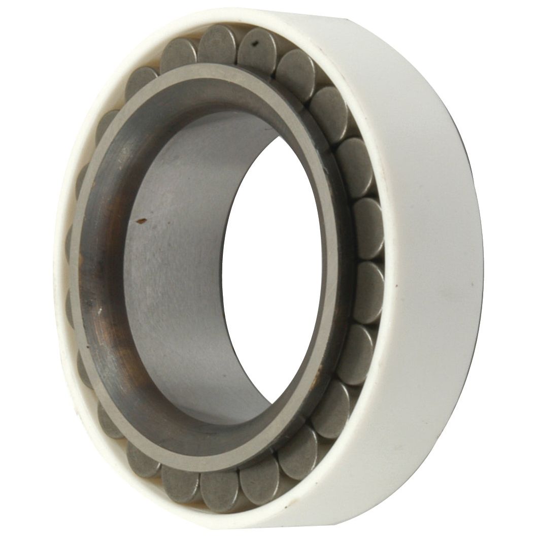 Close-up view of the Sparex Bearing (S.7772) featuring a cylindrical roller design with a metallic interior and white outer ring, ideal for Case IH / International Harvester machinery.