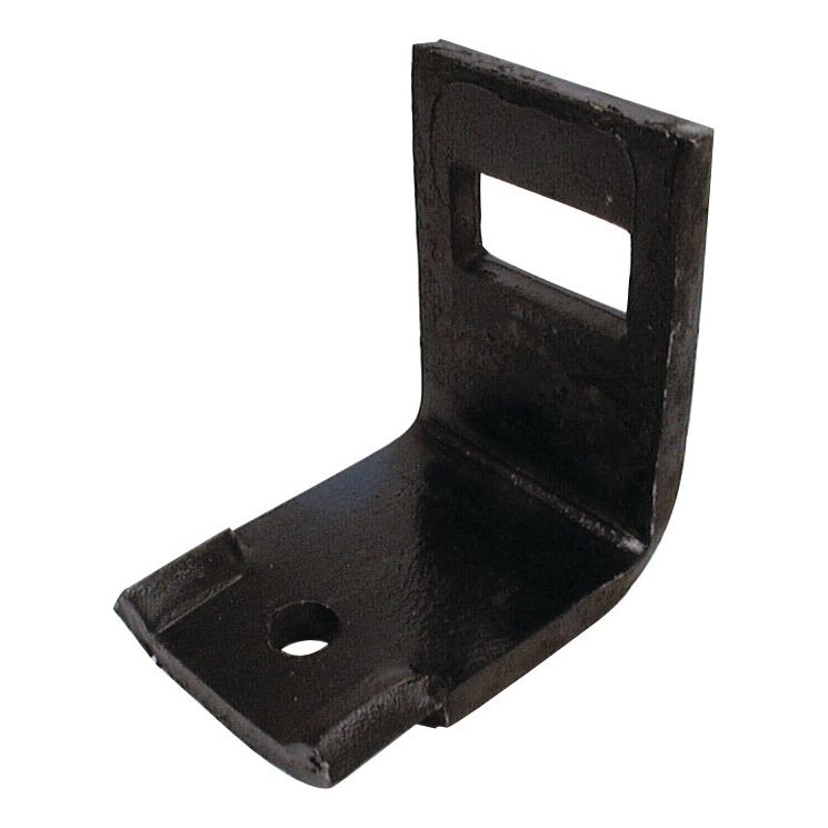 This Sparex S Tine Clamp without helper, part number S.77763, designed for 60x60 applications, features an L-shaped metal bracket with a rectangular cutout on the vertical section and a circular hole on the horizontal base. Dimensions: 45x12mm; ideal for use with Universal Tractors.