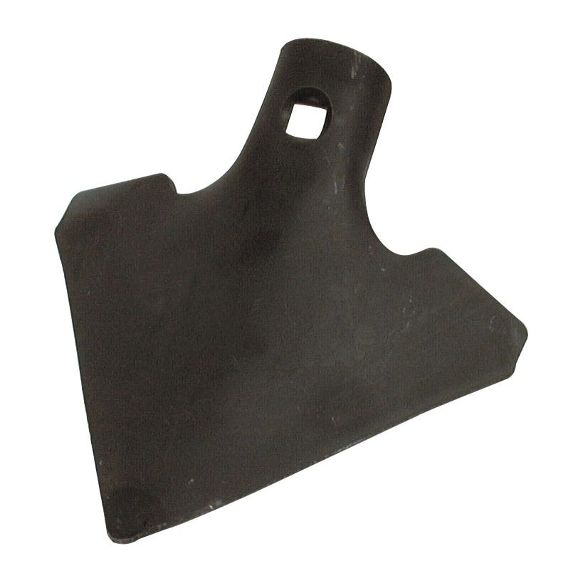 The Sweep 150x4mm Hoe Blade by Sparex (Part No. S.77768) is a black, metal blade featuring a pointed edge and a hollow cylindrical attachment for compatibility with Universal Tractors.