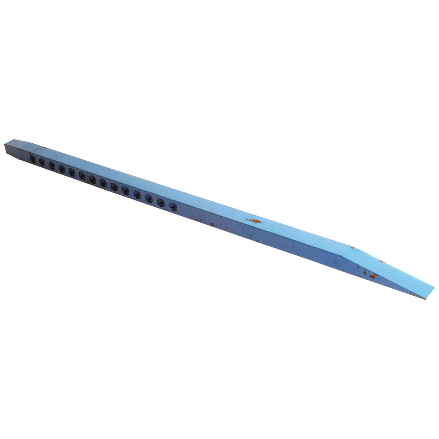 The Bar Point - RHThickness (Ransome) DR05499B, a long, blue, pointed metal beam with a series of evenly spaced holes along its side, is compatible with Sparex fasteners.