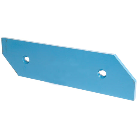 A blue rectangular metal plate with two holes and one end cut at an angle, perfect for use with Sparex Landside - LH (Ransome) PASC703 (S.77891).