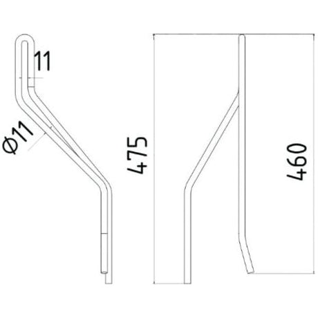 Technical drawing of a metal rod with specifications. The Tedder haytine - RH by Sparex, designed as a replacement for Vicon (part number 99136241), has a length of 460 mm, a width of 137 mm, and a diameter of 11 mm.