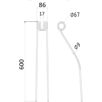 Swather haytine - - -  Length:600mm, Width:86mm,⌀9mm - Replacement for Claas, Bautz
 - S.77920 - Farming Parts