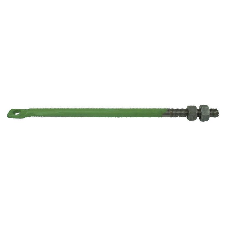 An Adjustable Stay (Dowdeswell), featuring a looped end and two attached hexagonal nuts, in green metal from Sparex.