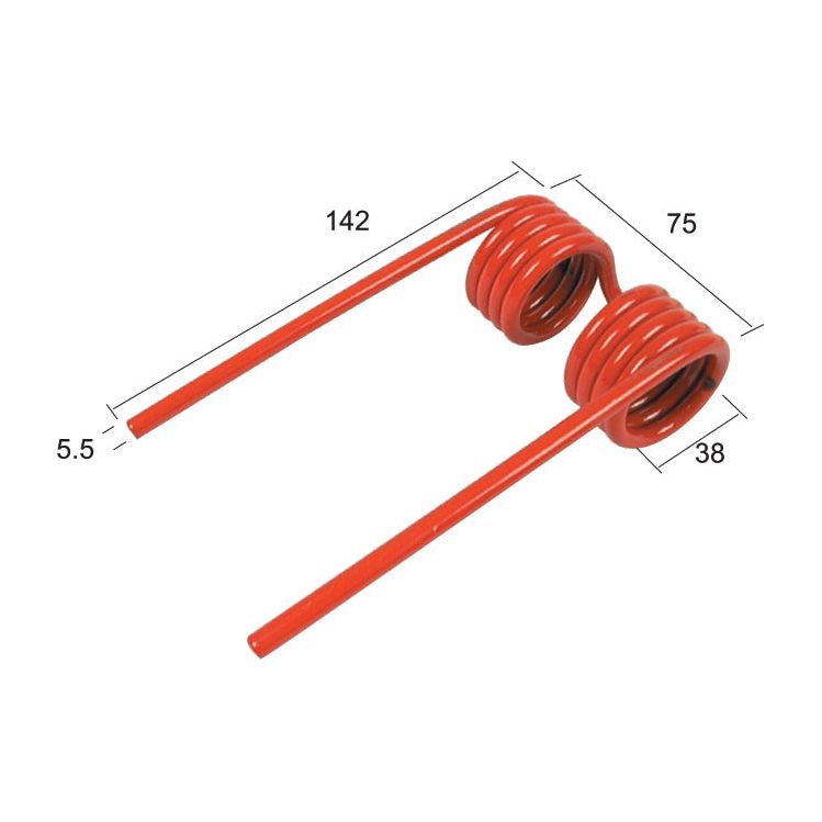 Sparex Pick-Up Tine, a replacement part for Kemper, Krone, and Strautmann (part number 9381580), features a total length of 142 mm, a width of 75 mm, and an outer wire diameter of 5.5 mm. For reference, it has Sparex Part No. S.77923.