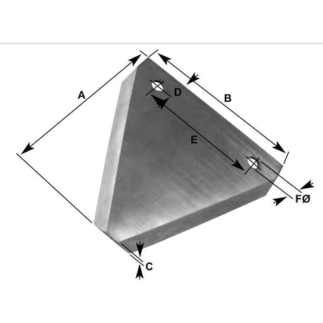 Technical drawing of a triangular metal bracket, labeled as "Knife section - over serrated," with dimensions: 81.5mm, 76mm, and 2.75mm. The bracket features three holes, one at each corner, with a hole diameter of Ø6.5mm and hole centers spaced at 52.5mm apart; designed as a replacement for Massey Ferguson models D44103700 - S.78048 by Sparex.