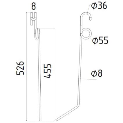 Technical drawing of the Grass & Weeder Tine, designed by Sparex. The component has a length of 526 mm and a width of 42 mm. It is designed to fit as a replacement for Einbock, with specifications including Ø8mm. Referenced under Sparex Part No.S.78060, it is suitable for both right-hand and left-hand configurations as part number 15099.