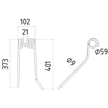 Tedder haytine - LH -  Length:401mm, Width:102mm,⌀9mm - Replacement for Deutz-Fahr
 - S.78070 - Farming Parts