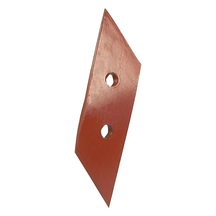 A red, diagonally shaped metal plate with two circular holes, the Reversible Plough Point RH (Sparex Part No. S.78102), compatible with Sparex Fasteners.