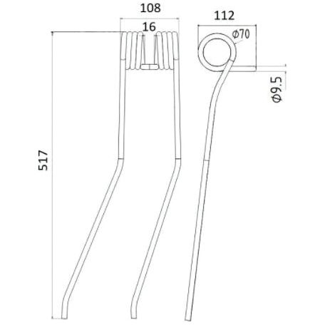 Swather haytine - RH & LH -  Length:517mm, Width:108mm,⌀9.5mm - Replacement for Kuhn
 - S.78112 - Farming Parts