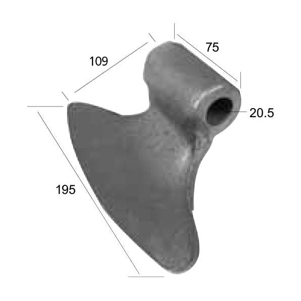 Hammer Flail, Top width: 76mm, Bottom width: 196mm, Hole⌀: 20.5mm, Radius 109mm - Replacement for Perfect
 - S.78114 - Farming Parts