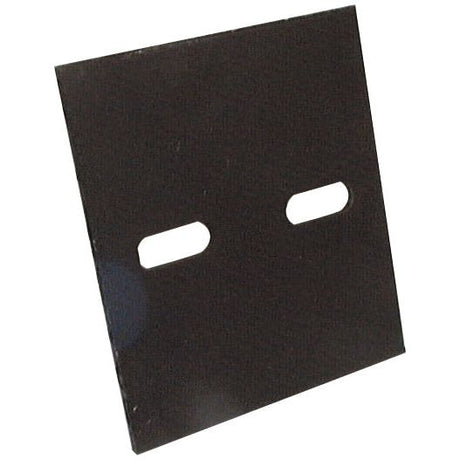 The Sparex Scraper Plate 112x100x3mm, designed to fit as part number 1164529440 (Sparex Part No. S.78157), is a black metal plate with two rectangular cutouts in the center and features precisely positioned hole centres.