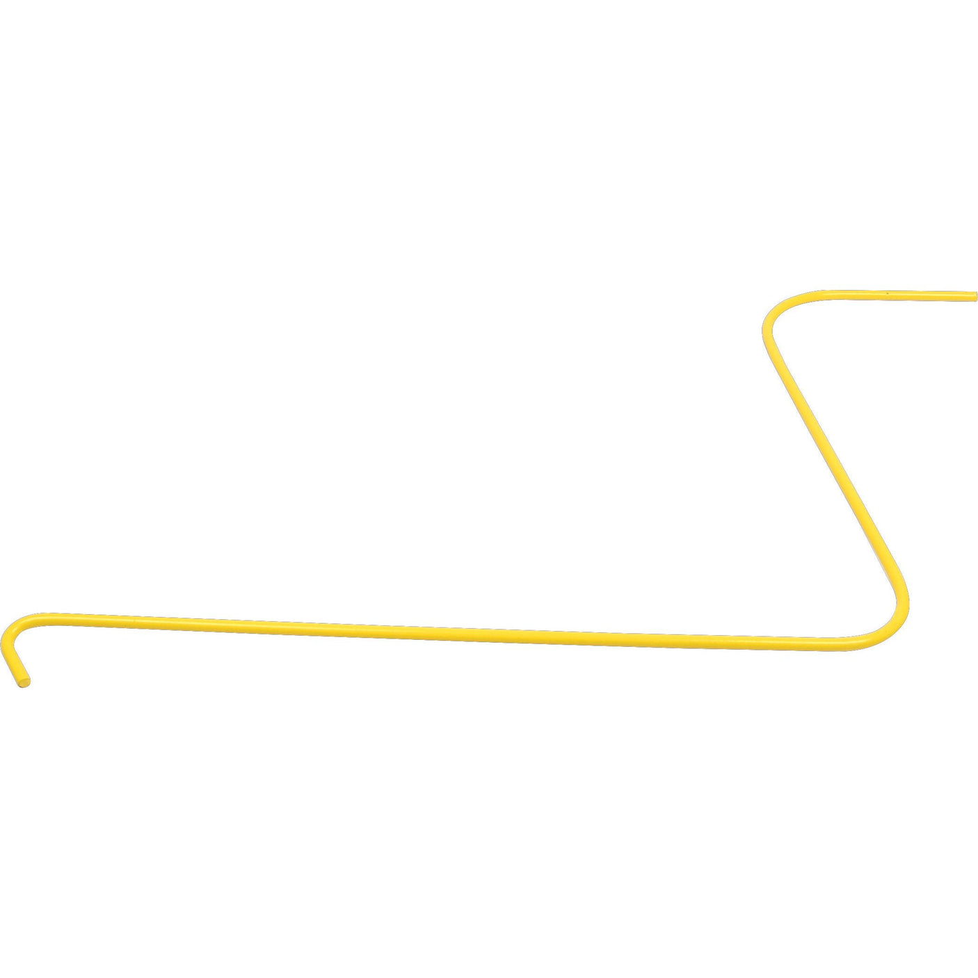 A curved, yellow metal rod with a hook on one end, forming an elongated "S" shape reminiscent of the Sparex Wheel Rake Tine (RH & LH) – 650mm length, 440mm width, Ø6.5mm – Replacement for Vicon model 90092611 (Sparex Part No. S.78195).