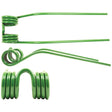 Three green metal springs of different shapes and thicknesses are arranged vertically against a white background. Suitable for Sparex products, specifically the Tedder haytine (Length: 388mm, Width: 103mm, Ø9mm), they serve as a Primary OE Reference for replacing JF part number 0608770 (Sparex Part No.S.78303) and provide detailed specifications for various applications.