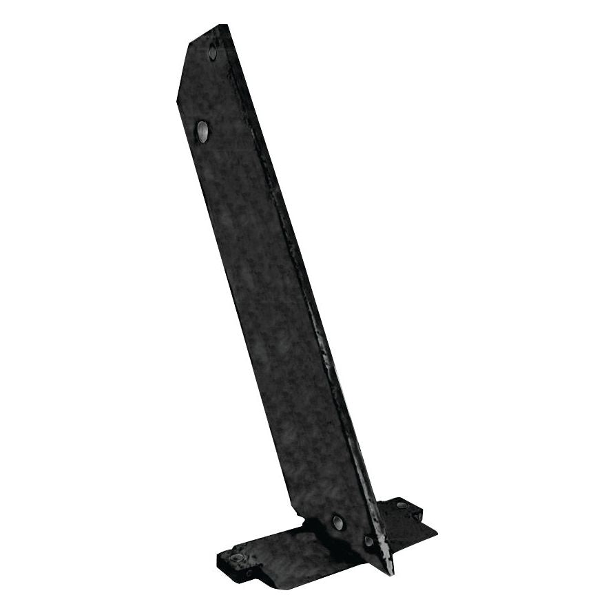 A black metal bracket with two holes, standing on a flat base, perfect for leg replacement on the Ransomes PBB6520 model. This leg replacement is known as Sparex Part No. S.78319 and is specifically designed to fit the PBB6520 model under the brand name Sparex.