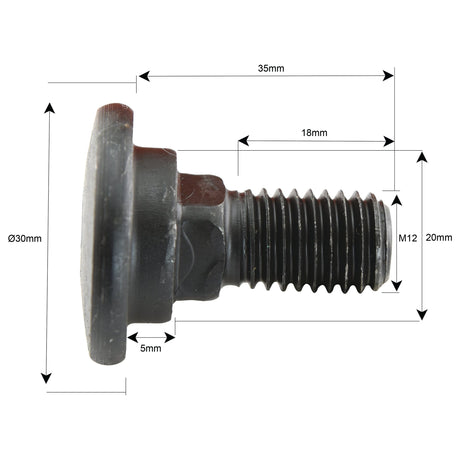 The Sparex Slab Share - RH (Dowdeswell), part number S.78395, comes with a metal bolt featuring a head diameter of 30mm, head height of 5mm, bolt length of 35mm, threaded part length of 20mm, total bolt diameter of 18mm, and an M12 thread size. It is suitable for applications involving Dowdeswell UCN and similar nuts and bolts.