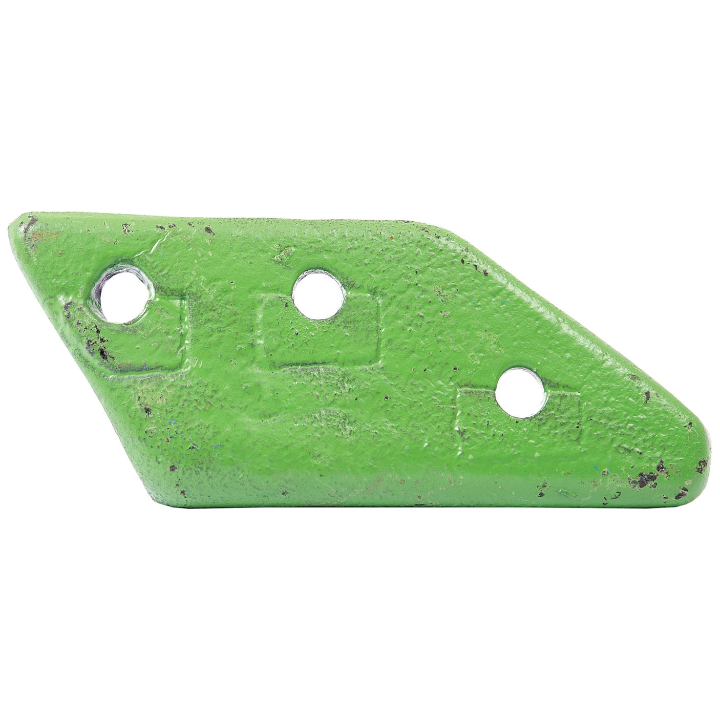 A green, slightly worn metal bracket by Dowdeswell with three differently sized holes, identified as the Support Frog - LH (Dowdeswell), part number 147499, and Sparex Part No. S.78458.