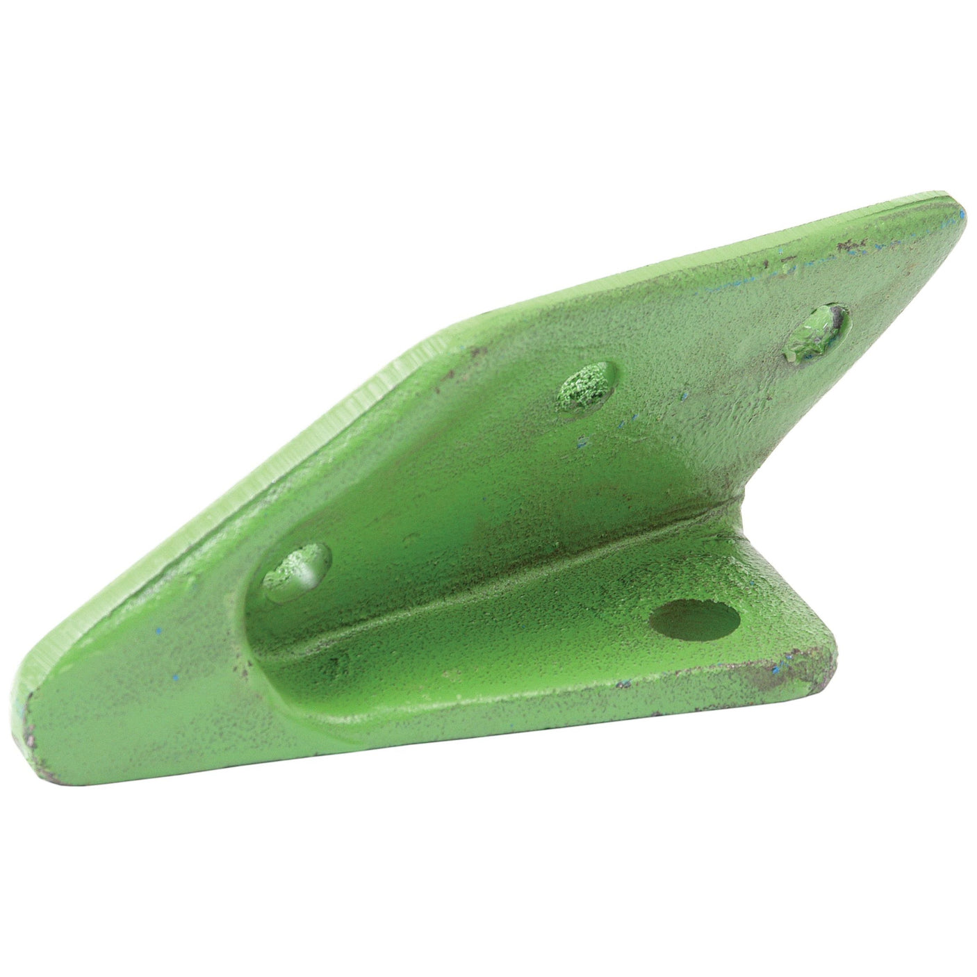 The Sparex Support Frog - LH (S.78458) is a green metal bracket with three holes, specifically designed for mounting or support purposes and compatible with Dowdeswell equipment (147499).