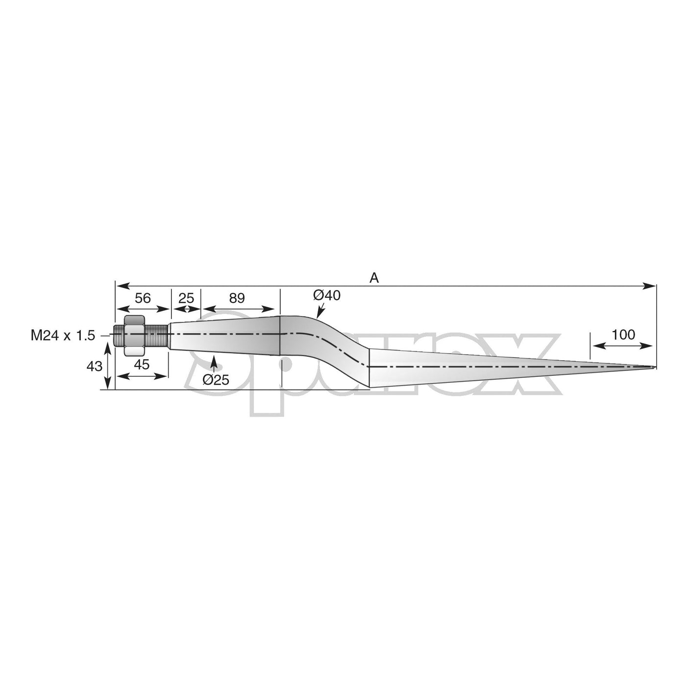 Loader Tine - Cranked 980mm, Thread size: M24 x 1.50 (Square)
 - S.78660 - Farming Parts