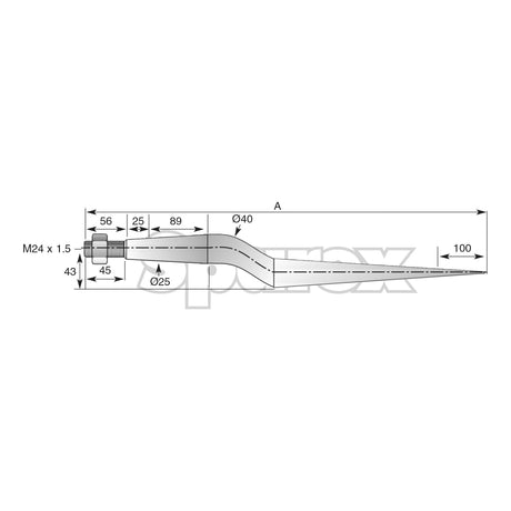 Loader Tine - Cranked 980mm, Thread size: M24 x 1.50 (Square)
 - S.78660 - Farming Parts