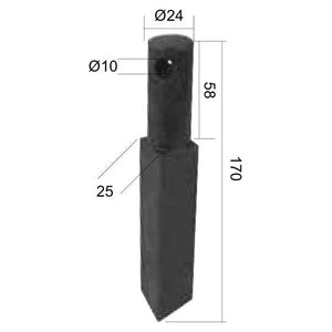 Rotavator Blade Straight - 25x25mm Height: mm. Hole centres: mm. Hole⌀: 10mm. Replacement for Howard
 - S.78670 - Farming Parts