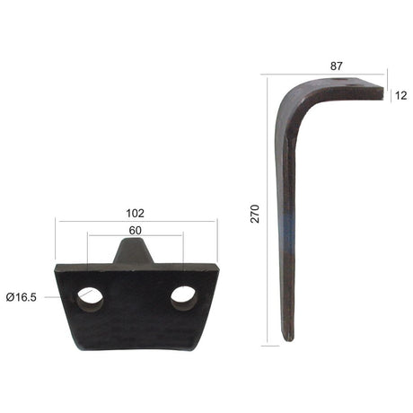 Power Harrow Blade 102x12x270mm . Hole centres: 60mm. Hole⌀ 16.5mm. Replacement forFeraboli (SKH & MF).
 - S.78680 - Farming Parts