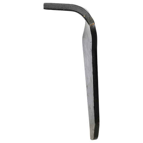 Image of a black metal blade with a slight curve and a flat edge. Designed for cutting or digging tasks, the Sparex Power Harrow Blade 100x60x265mm RH, Replacement for Howard (Sparex Part No. S.78696), is an ideal fit for Howard HK20 agricultural or gardening tools.