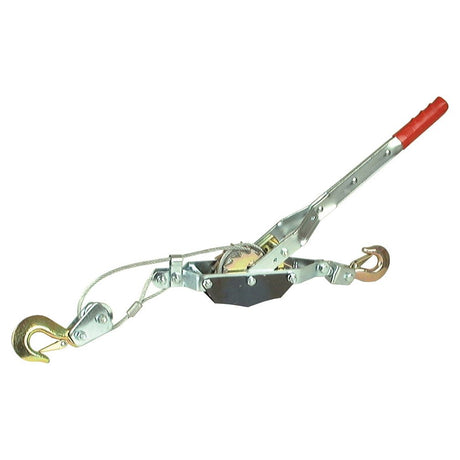 The Sparex Lever Hoist 1.5T (Sparex Part No. S.786) is a reliable metal hand winch equipped with a handle and two hooks, making it ideal for lifting or pulling heavy objects while ensuring a safe working load during operation.