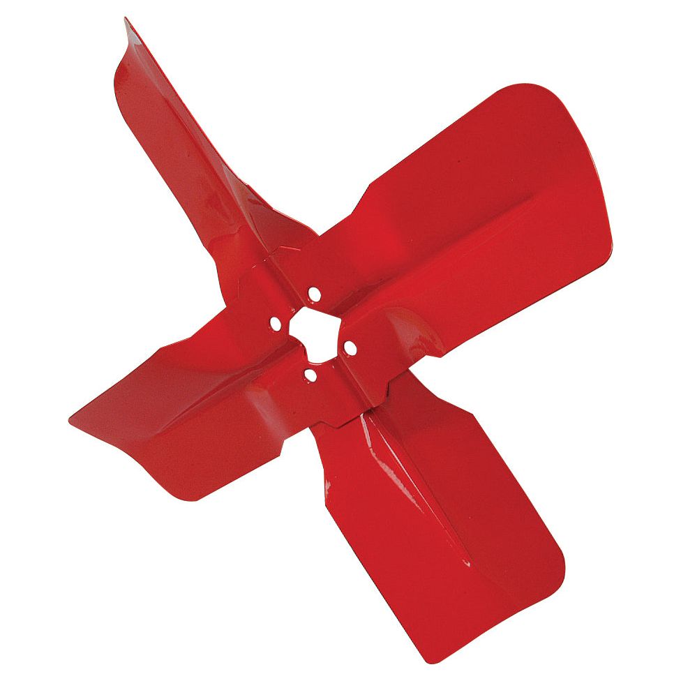 A red, four-bladed metal fan blade with a central mounting hole and four small surrounding holes, compatible with Ford New Holland 706749R91 models, available as the Sparex Fan Blade, Part No. S.7880.