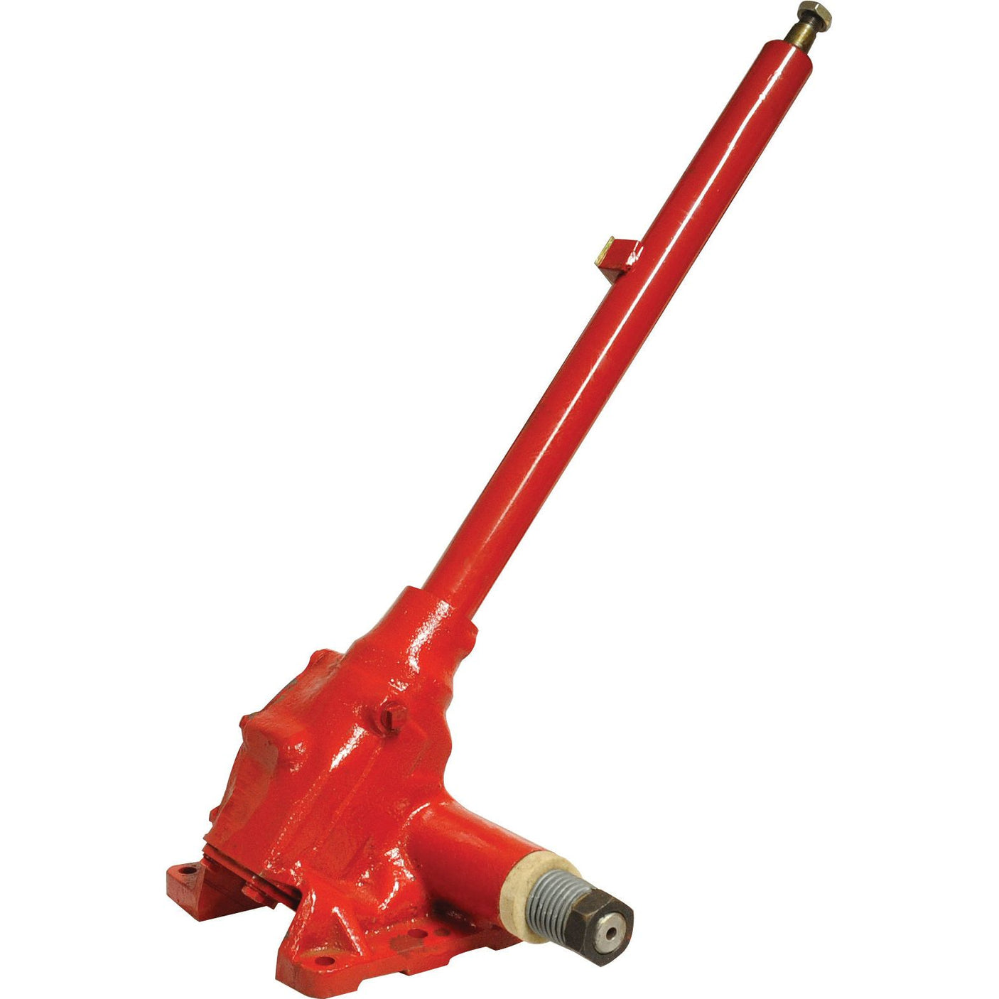 Red lever manual transmission gear shifter with mounting components, including the Sparex Round Countersunk Square Hex Bolt & Nut (TFCC) - M11 x 55mm, tensile strength 8.8, displayed against a white background.