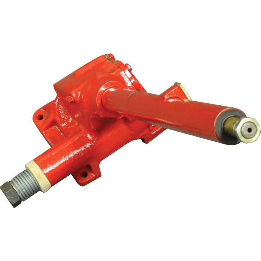 A red mechanical component with two cylindrical extensions: one featuring the Sparex Round Countersunk Square Hex Bolt & Nut (TFCC) - M11 x 55mm and the other with a pin-like tip, ensuring optimal tensile strength of 8.8 for secure fastening.