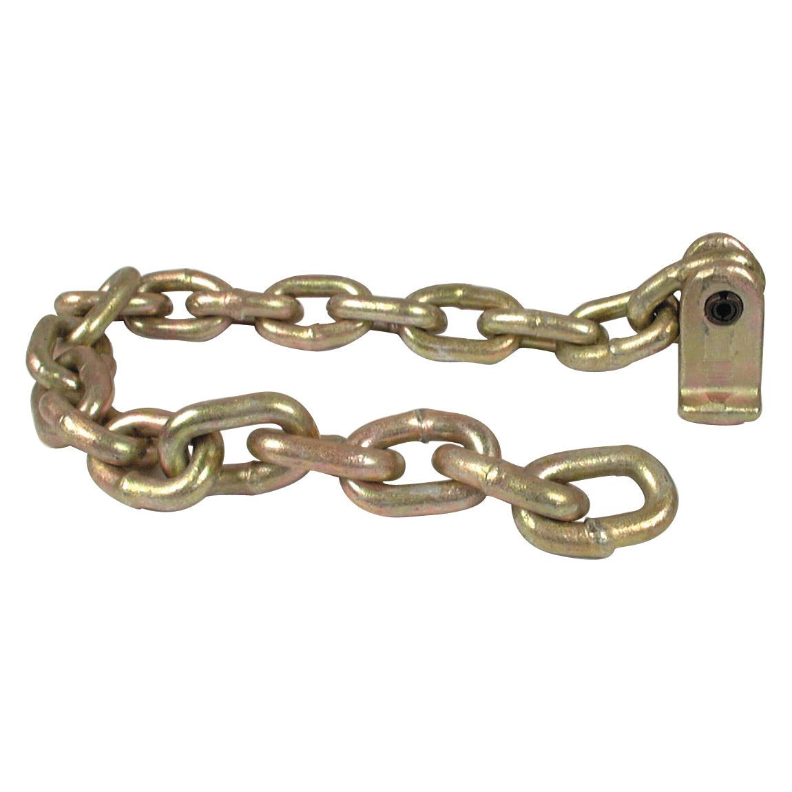 A close-up image of the Sparex Flail Chain Assembly 3/8'' x 19 Link Replacement for Howard, featuring a clasp on one end, depicted against a white background.