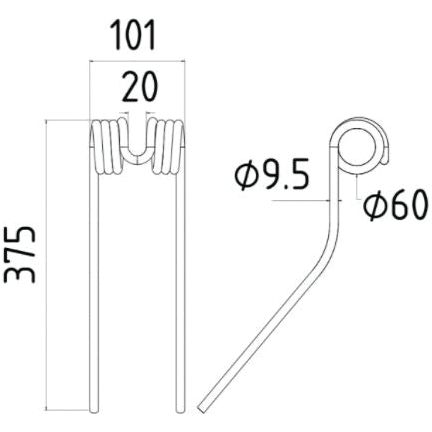 Tedder haytine - - -  Length:375mm, Width:101mm,⌀9.5mm - Replacement for Claas, Bautz
 - S.78924 - Farming Parts