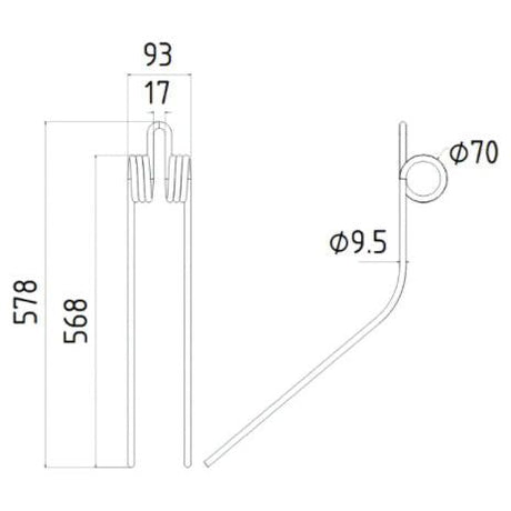 Swather haytine - - -  Length:568mm, Width:93mm,⌀9.5mm - Replacement for Kuhn
 - S.78948 - Farming Parts