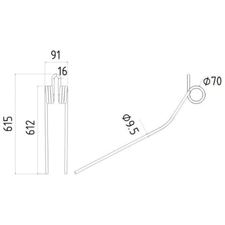 Swather haytine - RH & LH -  Length:612mm, Width:91mm,⌀9.5mm - Replacement for Kuhn
 - S.78950 - Farming Parts