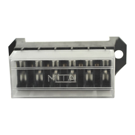 A Sparex Blade Fuse Box 6 Fuse - S.79054, a clear plastic electrical connector featuring multiple slots and Rear Cable Entry, set against a white background.