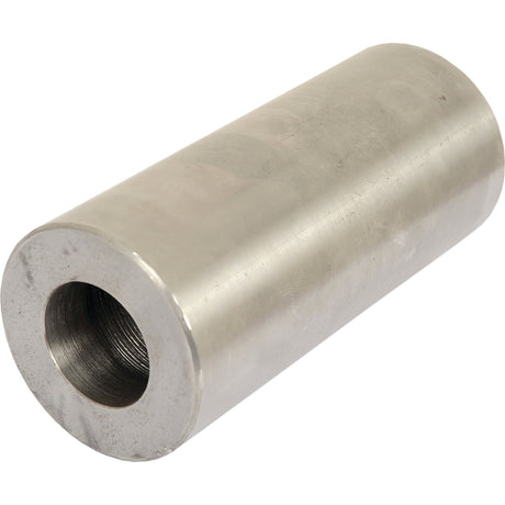 A cylindrical metal sleeve with a hollow center and smooth surface is displayed. Identified as the Loader Tine Bush - Ø55 x 125mm (Special Conus) by Sparex, Part No. S.79083, this sleeve appears polished and maintains a consistent diameter throughout its length.