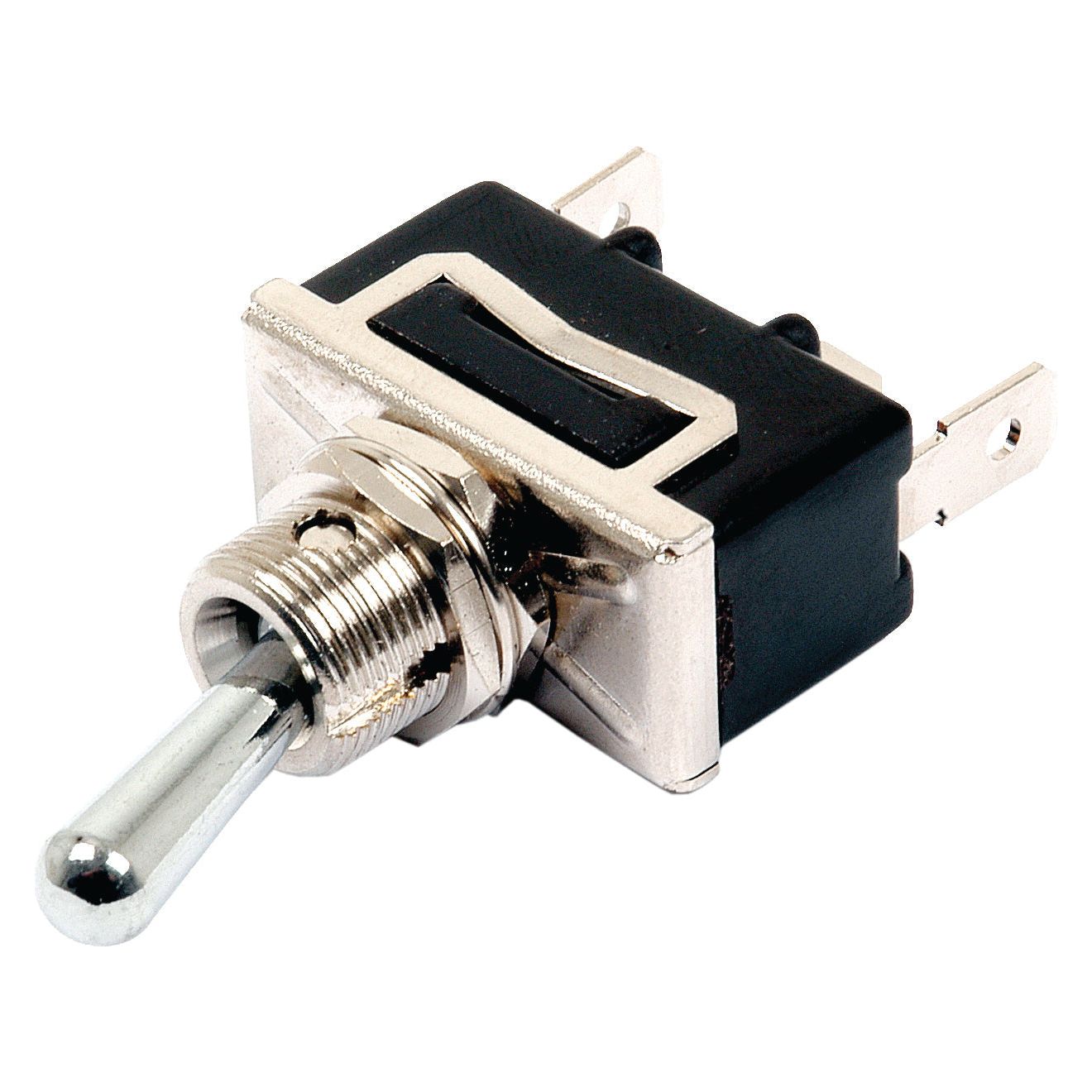 A Sparex Toggle Switch (Part No.S.79132) with an On/On mechanism, featuring a black metal casing and three spade terminals, compatible with 12/24V systems, is ideal for Sparex equipment.