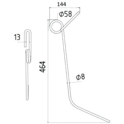 Grass & Weeder Tine- Length:464mm, Width:29mm,⌀8mm - Replacement for Browns
 - S.79415 - Farming Parts