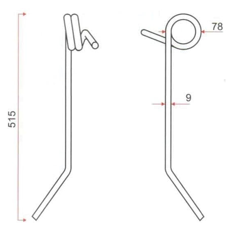 Seeder Tine -⌀9mm, Length: 515mm
 - S.79642 - Farming Parts