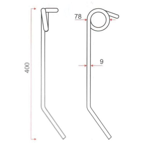 Seeder Tine -⌀9mm, Length: 400mm
 - S.79643 - Farming Parts