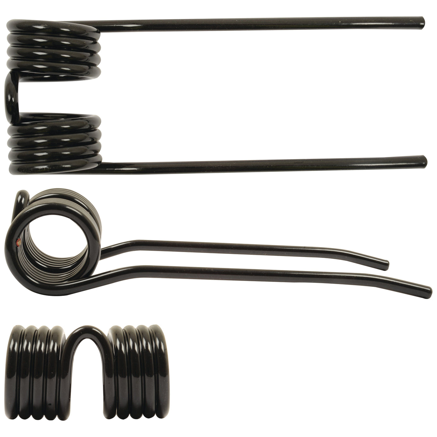 Three black Sparex Pick-Up Tine torsion springs, replacement for Mchale CTN00008 (Sparex Part No.S.79740), are displayed in different orientations: top view, side view, and bottom view. Notably, the outer diameter remains consistent across all views at Ø5.5mm. The product dimensions are 200mm in length and 70mm in width.