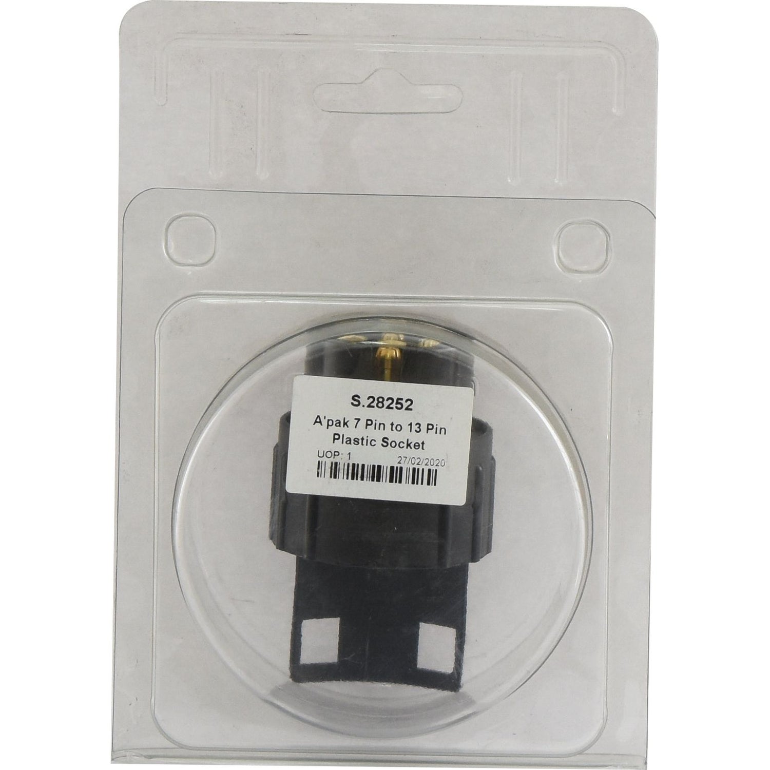 A package containing a Sparex 7 Pin to 13 Pin Conversion Socket - Plastic (Agripak 1 pc.), labeled with Part No. S.28252, complete with a barcode and product label on the front.