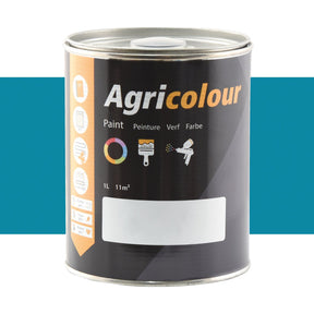 A 1-liter can of PAINT PARMITER BLUE labeled S.83750 by Sparex, featuring a black label with multicolored icons and text, indicating the coverage area, manufacture information, and product details.